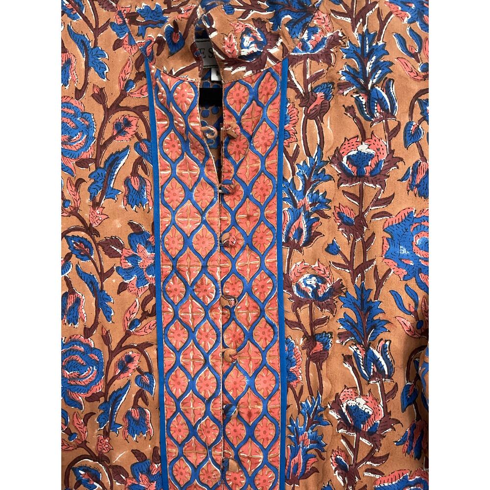 Sue Sarter Flounce Shorty Dress Brown Blue No Belt Medium - Picture 5 of 7
